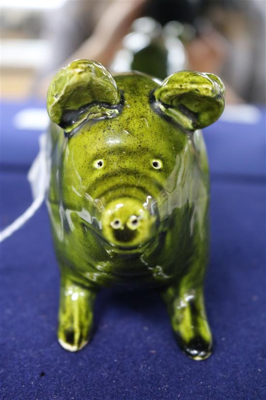 A Wemyss green-glazed seated pig